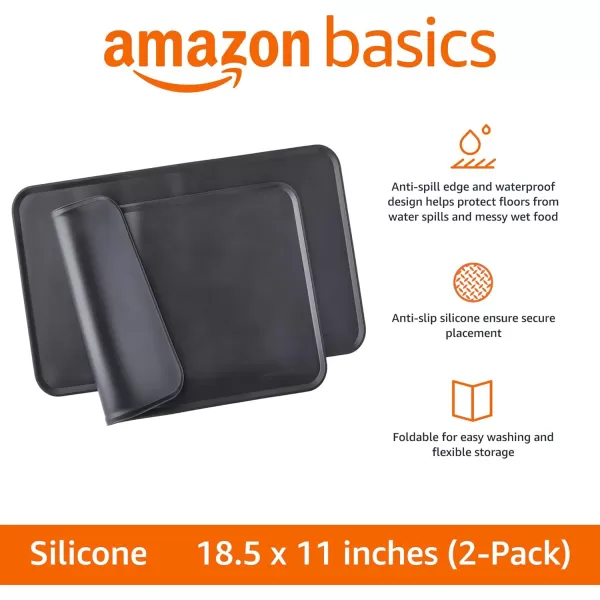 Amazon Basics Waterproof AntiSlip Silicone Pet Food and Water Bowl Mat Solid 185 x 115 Inches BlackBlack 185 x 11 2Pack