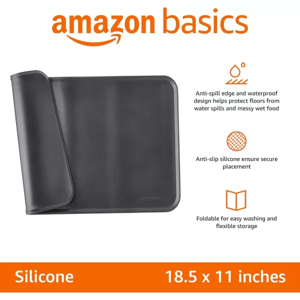 Amazon Basics Waterproof AntiSlip Silicone Pet Food and Water Bowl Mat Solid 185 x 115 Inches BlackBlack 185 x 11