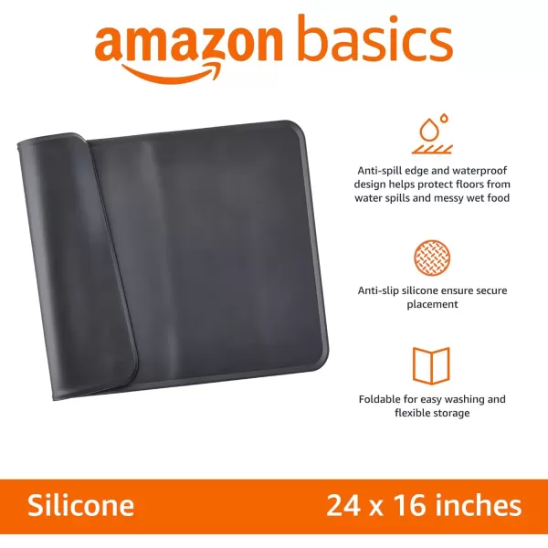 Amazon Basics Waterproof AntiSlip Silicone Pet Food and Water Bowl Mat Solid 185 x 115 Inches BlackBlack 24 x 16