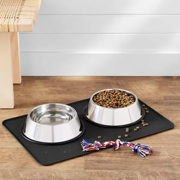 Amazon Basics Waterproof AntiSlip Silicone Pet Food and Water Bowl Mat Solid 185 x 115 Inches BlackBlack 24 x 16