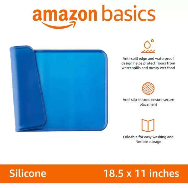 Amazon Basics Waterproof AntiSlip Silicone Pet Food and Water Bowl Mat Solid 185 x 115 Inches BlackBlue 185 x 11