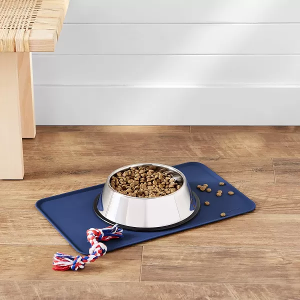 Amazon Basics Waterproof AntiSlip Silicone Pet Food and Water Bowl Mat Solid 185 x 115 Inches BlackBlue 185 x 11