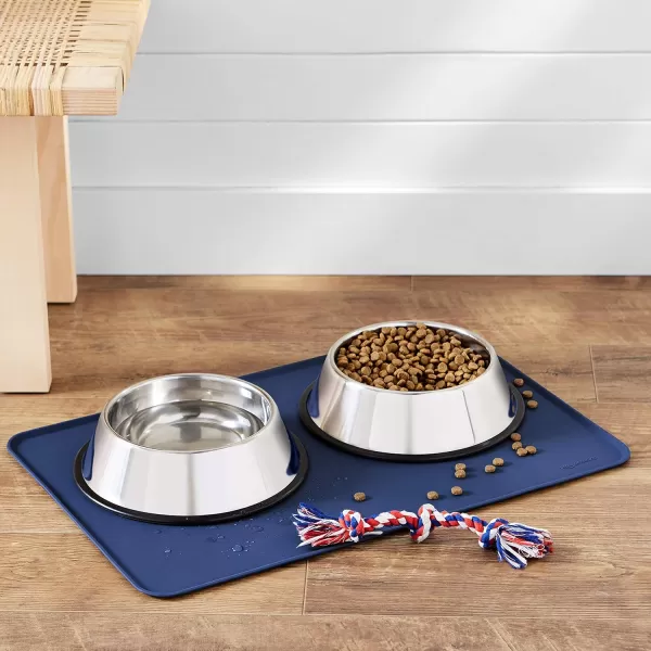Amazon Basics Waterproof AntiSlip Silicone Pet Food and Water Bowl Mat Solid 185 x 115 Inches BlackBlue 24 x 16