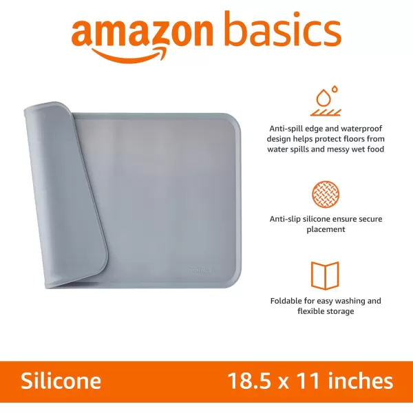 Amazon Basics Waterproof AntiSlip Silicone Pet Food and Water Bowl Mat Solid 185 x 115 Inches BlackGray 185 x 11