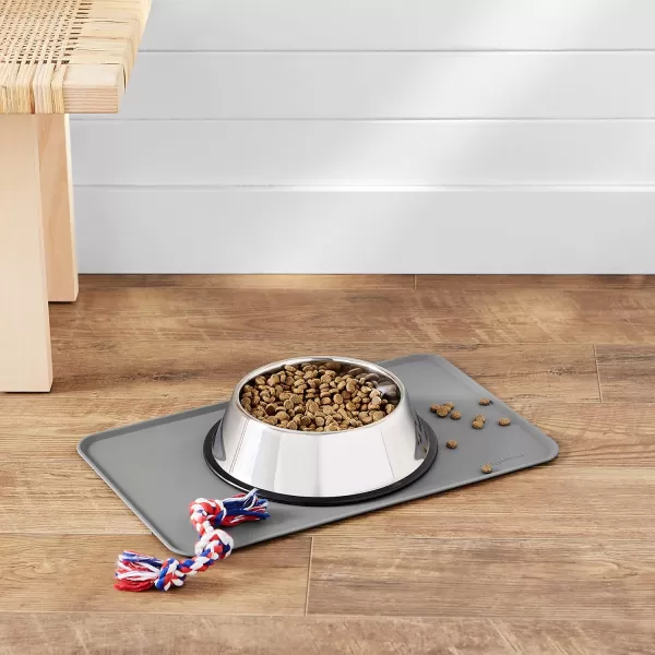 Amazon Basics Waterproof AntiSlip Silicone Pet Food and Water Bowl Mat Solid 185 x 115 Inches BlackGray 185 x 11