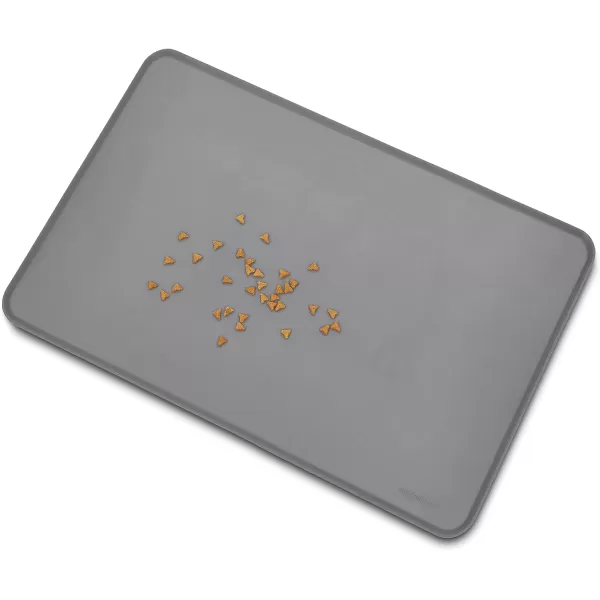 Amazon Basics Waterproof AntiSlip Silicone Pet Food and Water Bowl Mat Solid 185 x 115 Inches BlackGray 24 x 16