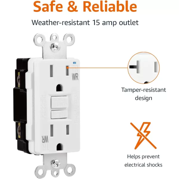 Amazon Basics WeatherResistant GFCI Receptacle with LED Indicator 15 AmpWhite 15 Amp