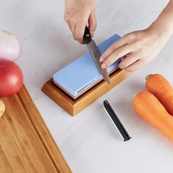 Amazon Basics Whetstone Knife Sharpening Wet Stone Dual Sided 10006000 Grit with NonSlip 1 Pc Bamboo Base Black amp GreyGrit 4001000 1 Pc