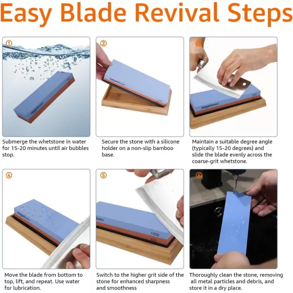 Amazon Basics Whetstone Knife Sharpening Wet Stone Dual Sided 10006000 Grit with NonSlip 1 Pc Bamboo Base Black amp GreyGrit 4001000 1 Pc