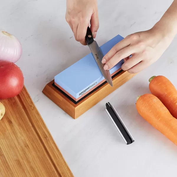 Amazon Basics Whetstone Knife Sharpening Wet Stone Dual Sided 10006000 Grit with NonSlip 1 Pc Bamboo Base Black amp GreyGrit 4001000 1 Pc
