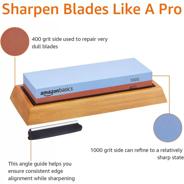 Amazon Basics Whetstone Knife Sharpening Wet Stone Dual Sided 10006000 Grit with NonSlip 1 Pc Bamboo Base Black amp GreyGrit 4001000 1 Pc
