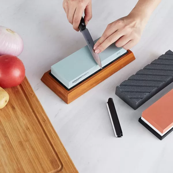 Amazon Basics Whetstone Knife Sharpening Wet Stone Dual Sided 4001000 and 30008000 Grit Stones Flattening Stone and NonSlip 3PC Bamboo Base Black amp GreyAmazon Basics Whetstone Knife Sharpening Wet Stone Dual Sided 4001000 and 30008000 Grit Stones Flattening Stone and NonSlip 3PC Bamboo Base Black amp Grey