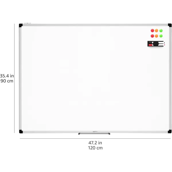 Amazon Basics Whiteboard Drywipe Magnetic with Pen Tray and Aluminium Trim 90 cm x 60 cm WxH120 cm x 90 cm