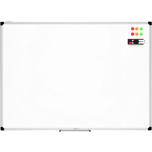 Amazon Basics Whiteboard Drywipe Magnetic with Pen Tray and Aluminium Trim 90 cm x 60 cm WxH120 cm x 90 cm