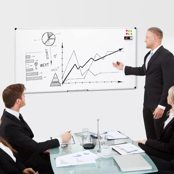 Amazon Basics Whiteboard Drywipe Magnetic with Pen Tray and Aluminium Trim 90 cm x 60 cm WxH150 cm x 100 cm