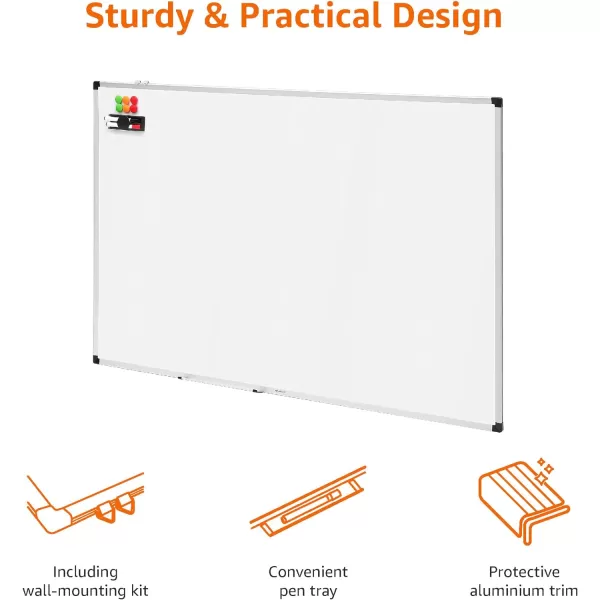 Amazon Basics Whiteboard Drywipe Magnetic with Pen Tray and Aluminium Trim 90 cm x 60 cm WxH150 cm x 100 cm