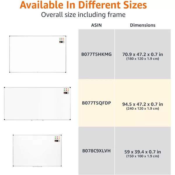 Amazon Basics Whiteboard Drywipe Magnetic with Pen Tray and Aluminium Trim 90 cm x 60 cm WxH150 cm x 100 cm