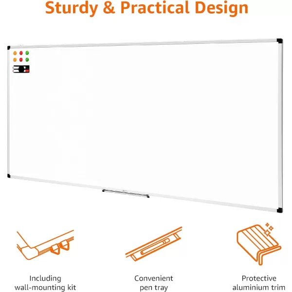 Amazon Basics Whiteboard Drywipe Magnetic with Pen Tray and Aluminium Trim 90 cm x 60 cm WxH240 cm x 120 cm