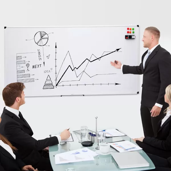 Amazon Basics Whiteboard Drywipe Magnetic with Pen Tray and Aluminium Trim 90 cm x 60 cm WxH240 cm x 120 cm
