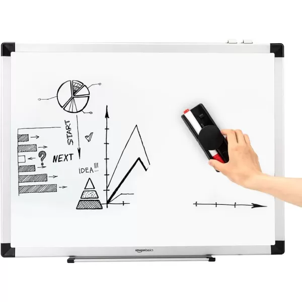Amazon Basics Whiteboard Drywipe Magnetic with Pen Tray and Aluminium Trim 90 cm x 60 cm WxH60 cm x 45 cm