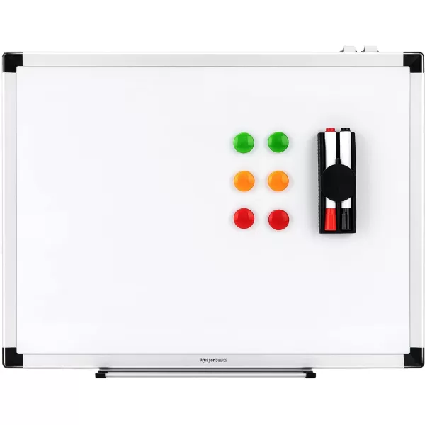 Amazon Basics Whiteboard Drywipe Magnetic with Pen Tray and Aluminium Trim 90 cm x 60 cm WxH60 cm x 45 cm