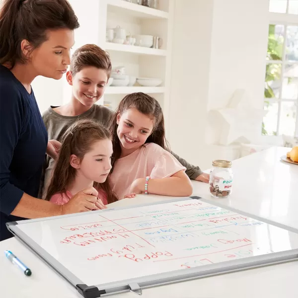 Amazon Basics Whiteboard Drywipe Magnetic with Pen Tray and Aluminium Trim 90 cm x 60 cm WxH60 cm x 45 cm