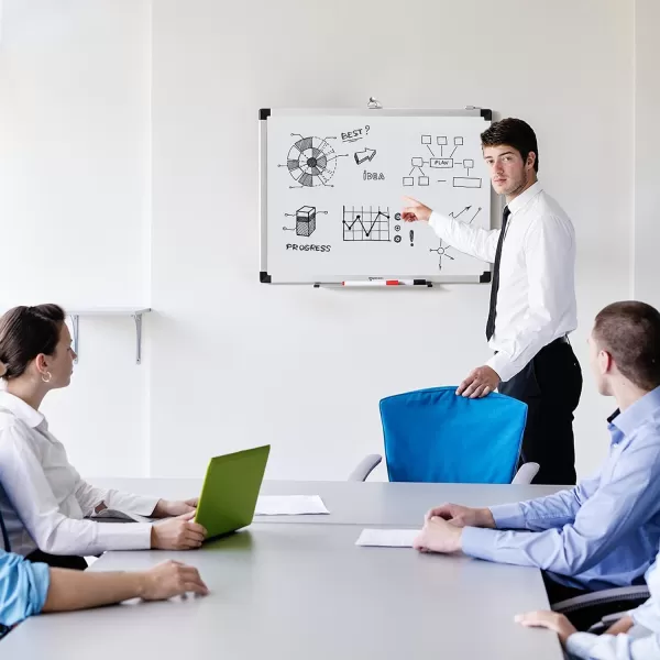 Amazon Basics Whiteboard Drywipe Magnetic with Pen Tray and Aluminium Trim 90 cm x 60 cm WxH60 cm x 45 cm