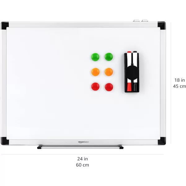 Amazon Basics Whiteboard Drywipe Magnetic with Pen Tray and Aluminium Trim 90 cm x 60 cm WxH60 cm x 45 cm