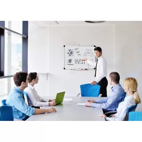 Amazon Basics Whiteboard Drywipe Magnetic with Pen Tray and Aluminium Trim 90 cm x 60 cm WxH60 cm x 90 cm