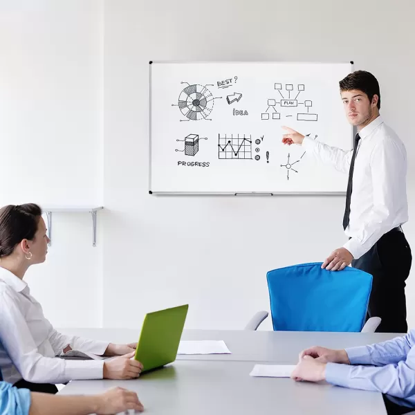 Amazon Basics Whiteboard Drywipe Magnetic with Pen Tray and Aluminium Trim 90 cm x 60 cm WxH60 cm x 90 cm