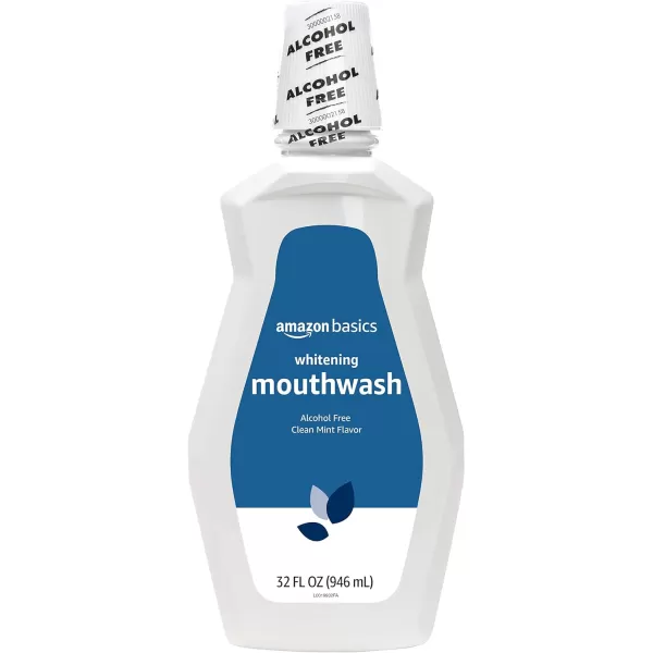 Amazon Basics Whitening Mouthwash Alcohol Free Clean Mint 32 Fluid Ounces 4Pack Previously Solimo3200 Fl Oz Pack of 4