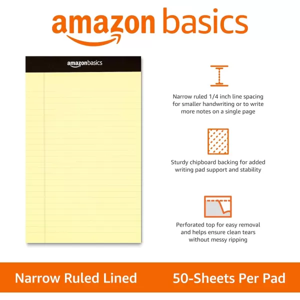 Amazon Basics Wide Ruled Lined Writing Note Pad 85 inch x 1175 inch White 12 Count  12 Pack of 50 Canary 5Inch by 8Inch