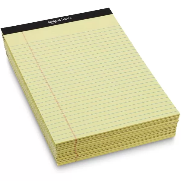 Amazon Basics Wide Ruled Lined Writing Note Pad 85 inch x 1175 inch White 12 Count  12 Pack of 50 Canary 85Inch by 1175Inch