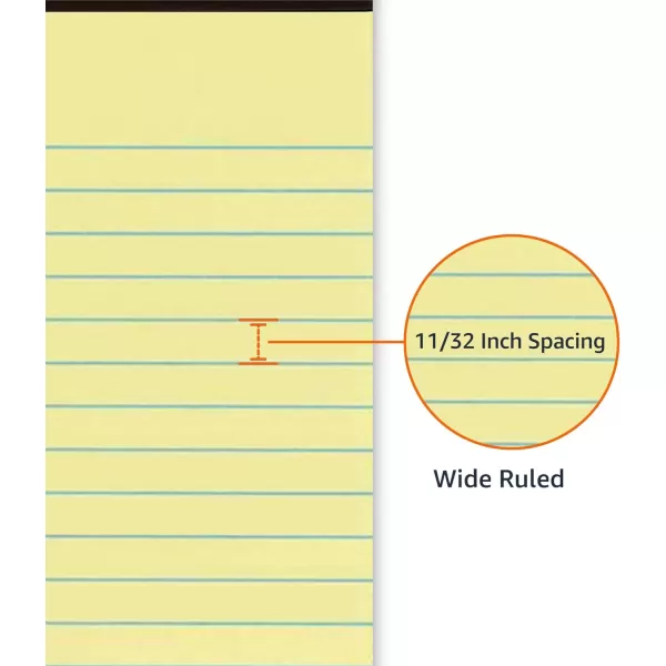 Amazon Basics Wide Ruled Lined Writing Note Pad 85 inch x 1175 inch White 12 Count  12 Pack of 50 Canary 85Inch by 1175Inch
