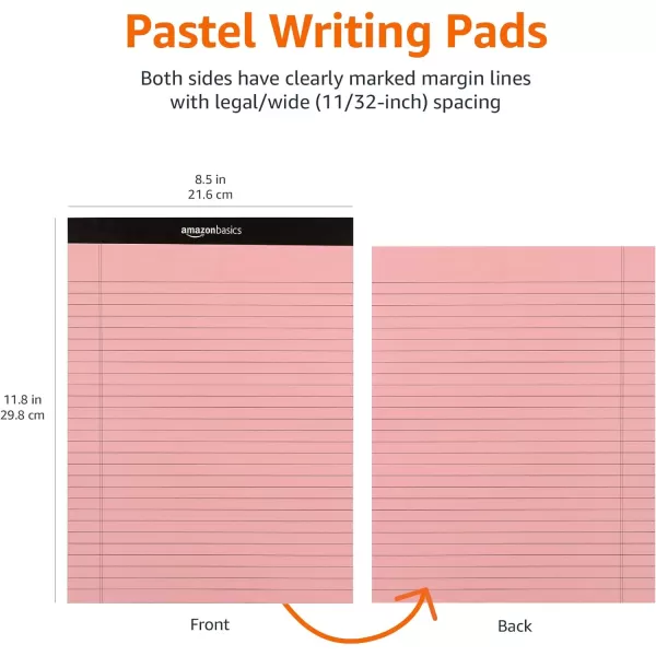 Amazon Basics Wide Ruled Lined Writing Note Pad 85 inch x 1175 inch White 12 Count  12 Pack of 50 Multicolor 85Inch by 1175Inch