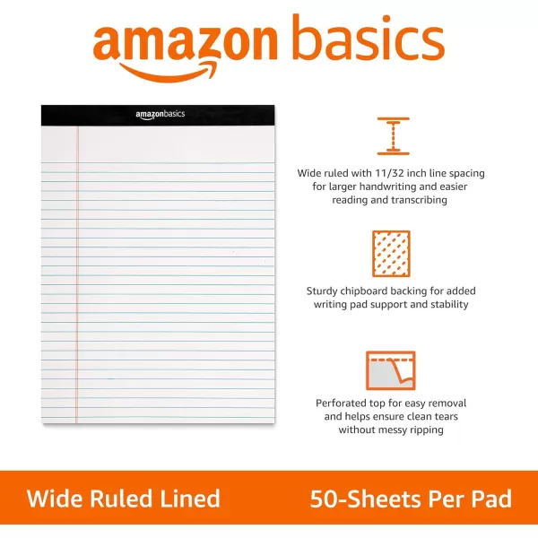 Amazon Basics Wide Ruled Lined Writing Note Pad 85 inch x 1175 inch White 12 Count  12 Pack of 50 White 85Inch by 1175Inch