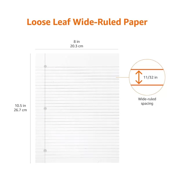 Amazon Basics Wide Ruled Loose Leaf Filler Paper 120 Sheets 105 x 8 Inch 6Pack120Sheet Filler Paper 6Pack