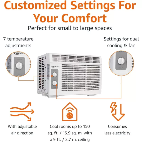 Amazon Basics Window Mounted Air Conditioner with Mechanical Control Cools 150 Square Feet 5000 BTU AC Unit WhiteAmazon Basics Window Mounted Air Conditioner with Mechanical Control Cools 150 Square Feet 5000 BTU AC Unit White