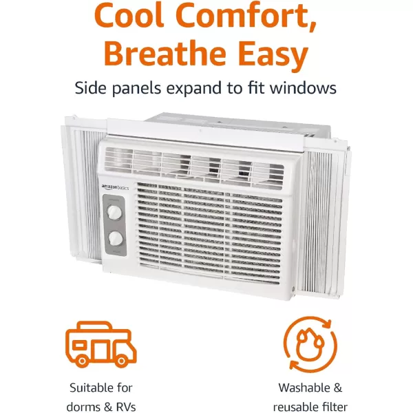 Amazon Basics Window Mounted Air Conditioner with Mechanical Control Cools 150 Square Feet 5000 BTU AC Unit WhiteAmazon Basics Window Mounted Air Conditioner with Mechanical Control Cools 150 Square Feet 5000 BTU AC Unit White