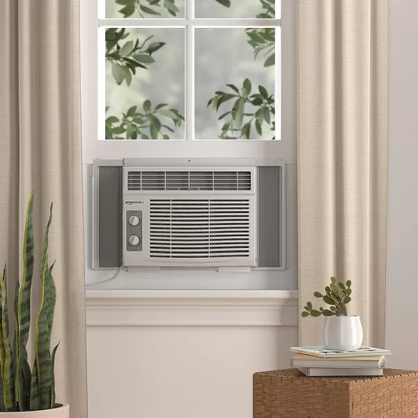 Amazon Basics Window Mounted Air Conditioner with Mechanical Control Cools 150 Square Feet 5000 BTU AC Unit WhiteAmazon Basics Window Mounted Air Conditioner with Mechanical Control Cools 150 Square Feet 5000 BTU AC Unit White