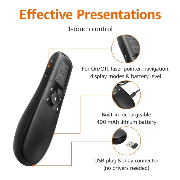 Amazon Basics Wireless Presenter Green Laser with Timer 24GHz Lithium Battery OperatedAmazon Basics Wireless Presenter Green Laser with Timer 24GHz Lithium Battery Operated