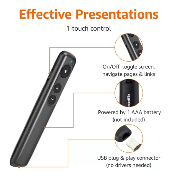 Amazon Basics Wireless Presenter Red Laser 24GHz Battery Operated HyperlinkAmazon Basics Wireless Presenter Red Laser 24GHz Battery Operated Hyperlink