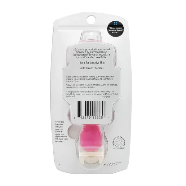 Amazon Basics Womens 4 Blade Razor for Women Fits AmazonBasics amp Venus Handles Moisturizing Surround 4 Count Includes 1 Handle 2 Cartridges amp 1 Shower Hanger Pink1 Count Pack of 1 Handle  2 Refills
