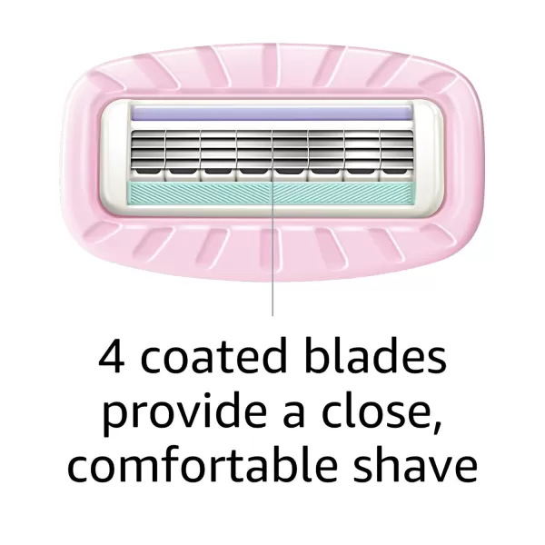 Amazon Basics Womens 4 Blade Razor for Women Fits AmazonBasics amp Venus Handles Moisturizing Surround 4 Count Includes 1 Handle 2 Cartridges amp 1 Shower Hanger Pink6 Count Pack of 1 6 Refills