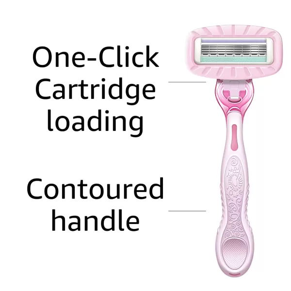 Amazon Basics Womens 4 Blade Razor for Women Fits AmazonBasics amp Venus Handles Moisturizing Surround 4 Count Includes 1 Handle 2 Cartridges amp 1 Shower Hanger Pink1 Count Pack of 1 Handle  2 Refills