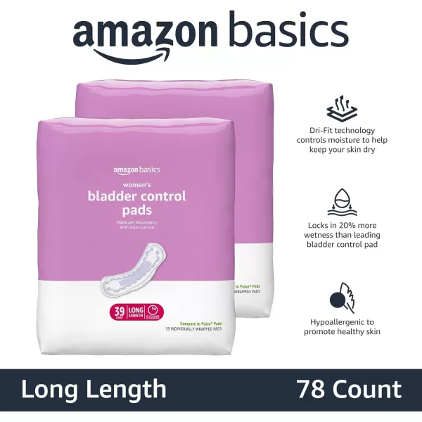 Amazon Basics Womens Incontinence Pads Bladder Control ampamp Postpartum Moderate Absorbency Unscented 108 Count 2 Packs of 54Maximum