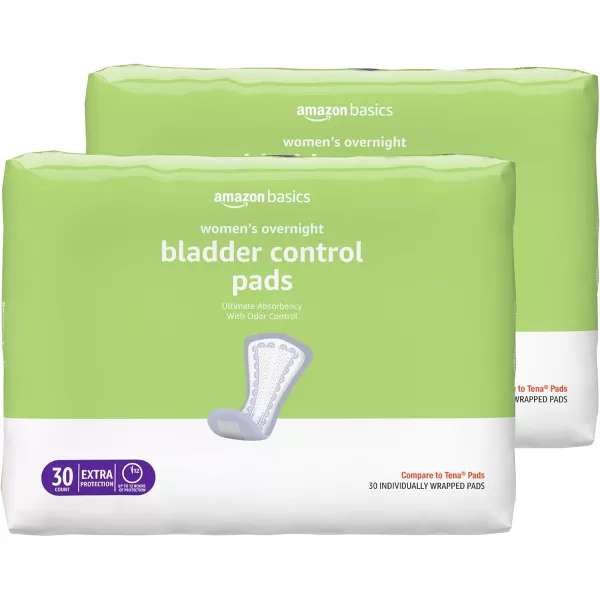 Amazon Basics Womens Incontinence Pads Bladder Control ampamp Postpartum Moderate Absorbency Unscented 108 Count 2 Packs of 54Overnight