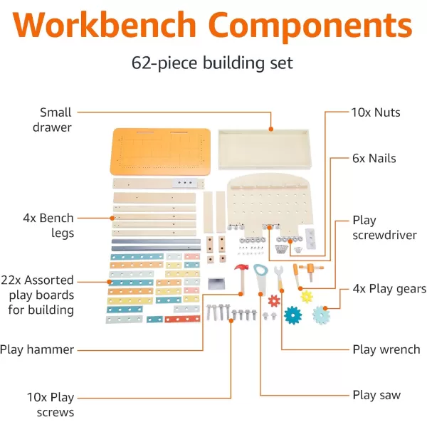 Amazon Basics Wooden Play Toy Tool Set and Workbench for Toddlers Preschoolers Children Age 3 Years MulticolorAmazon Basics Wooden Play Toy Tool Set and Workbench for Toddlers Preschoolers Children Age 3 Years Multicolor
