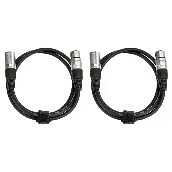 Amazon Basics XLR Microphone Cable for Speaker or PA System All Copper Conductors 6MM PVC Jacket 10 Foot Black2Pack 3 Feet