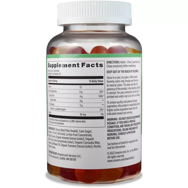 Amazon Basics previously Solimo Fiber 4g Gummy  Digestive Health Supports Regularity Orange Lemon amp Strawberry 90 Gummies 2 per ServingOrange amp Lemon amp Strawberry 90 Count Pack of 1